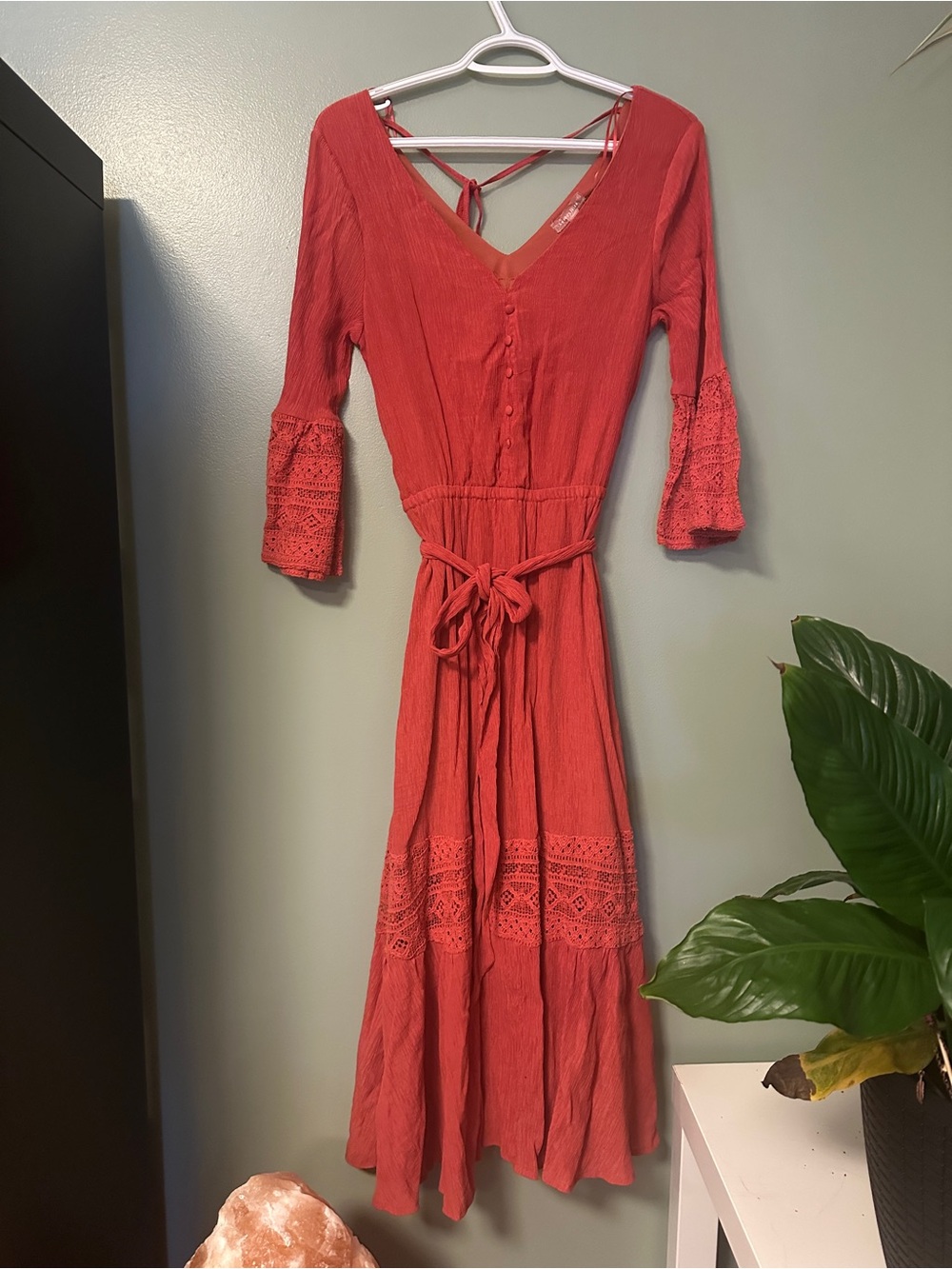 Love Culture Coral Boho Crochet Lace Dress – Size Small
